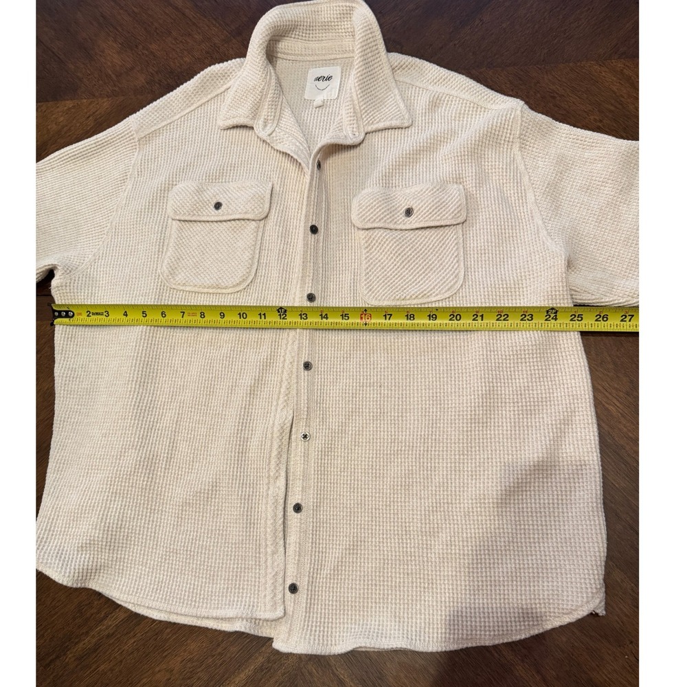 Aerie LumberJane Waffle Knit Button Down Shirt Oversized Cream Large L |C1 - Picture 5 of 5